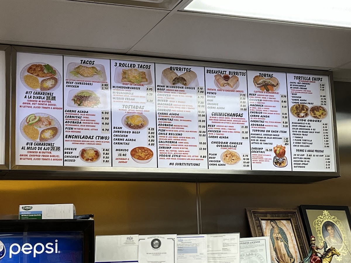 Roberto's Taco Shop menu board
