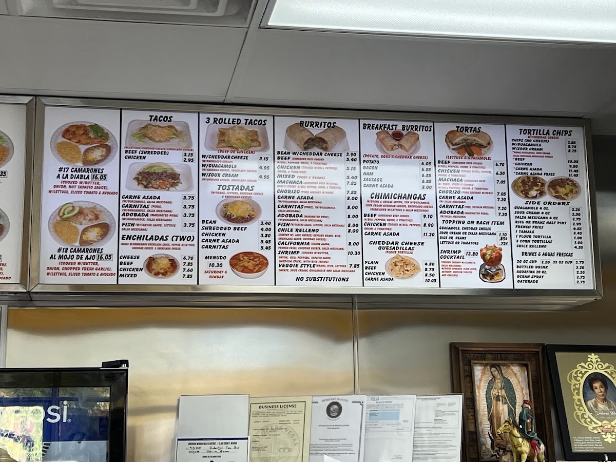 Roberto's Taco Shop menu board