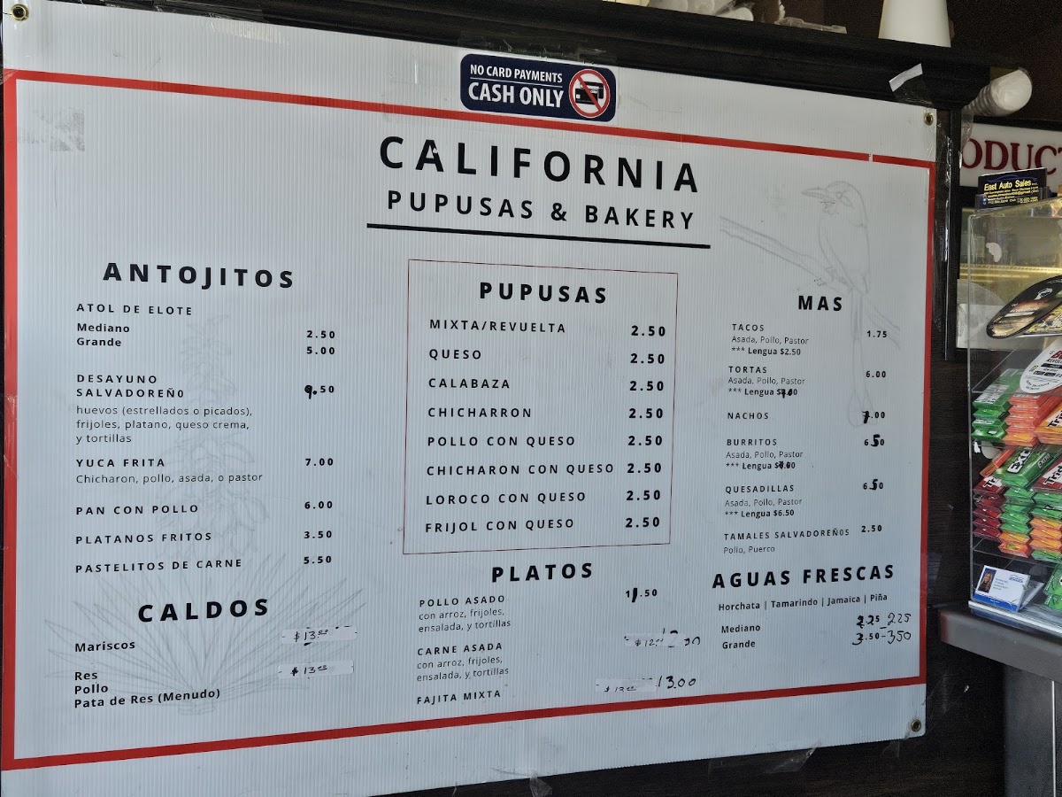 California Bakery menu board