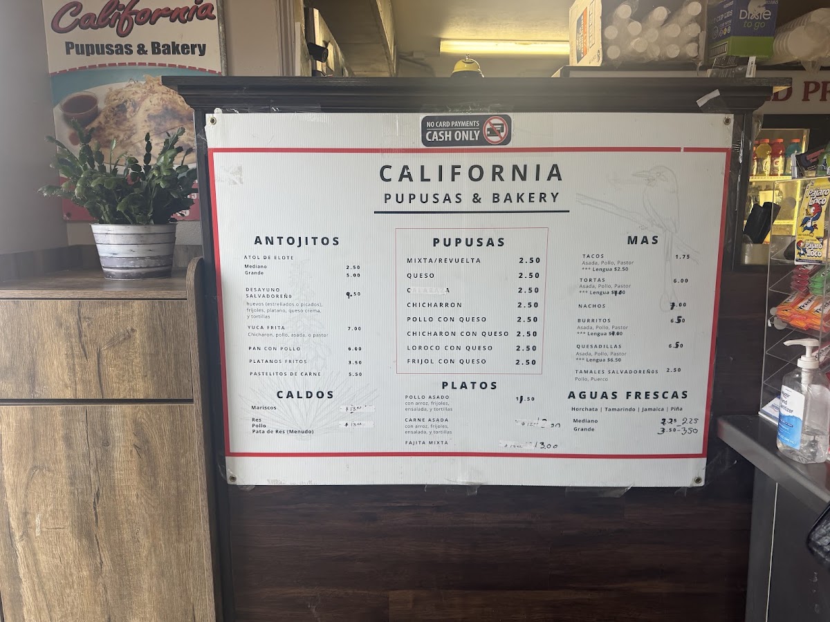 California Bakery menu board
