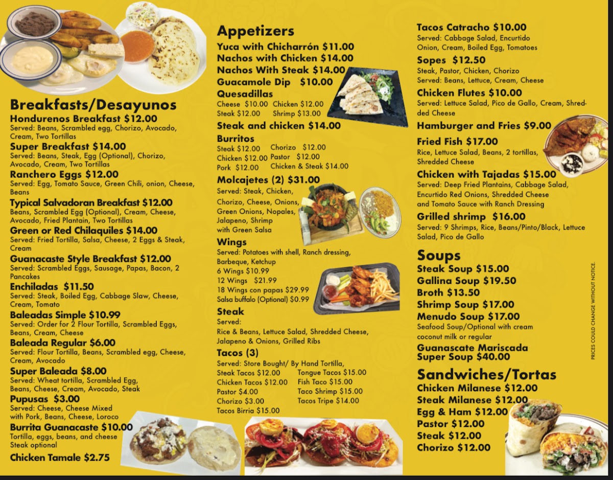 Guanacaste menu board