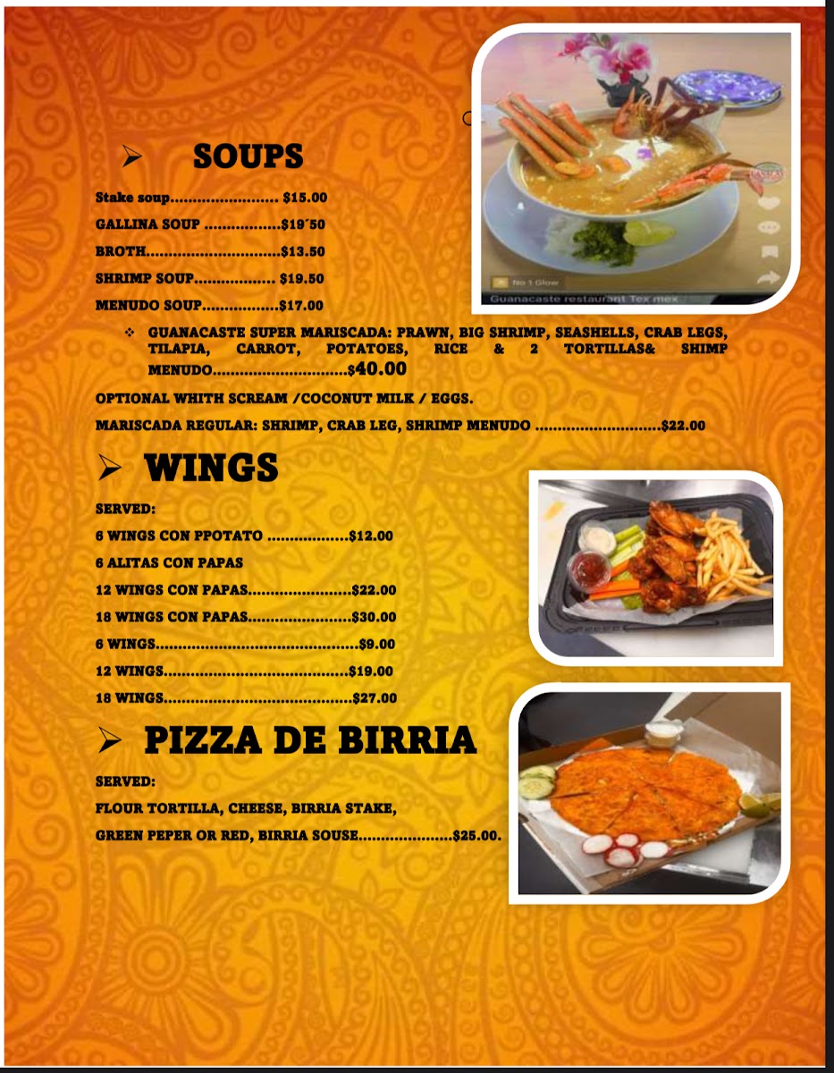Guanacaste menu board