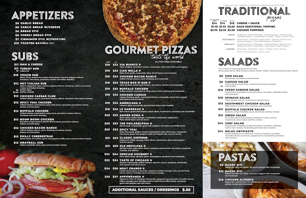 Pizza World At Cape Fair Marina menu board