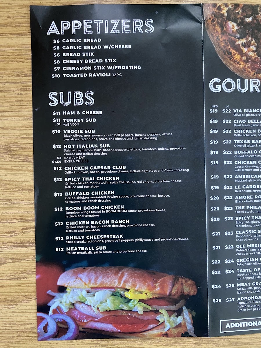 Pizza World At Cape Fair Marina menu board