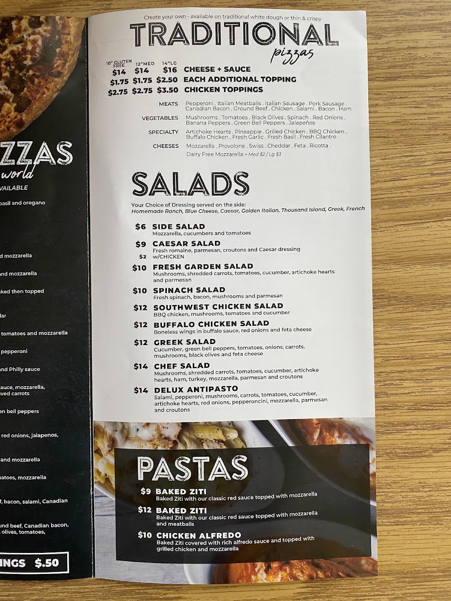Pizza World At Cape Fair Marina menu board