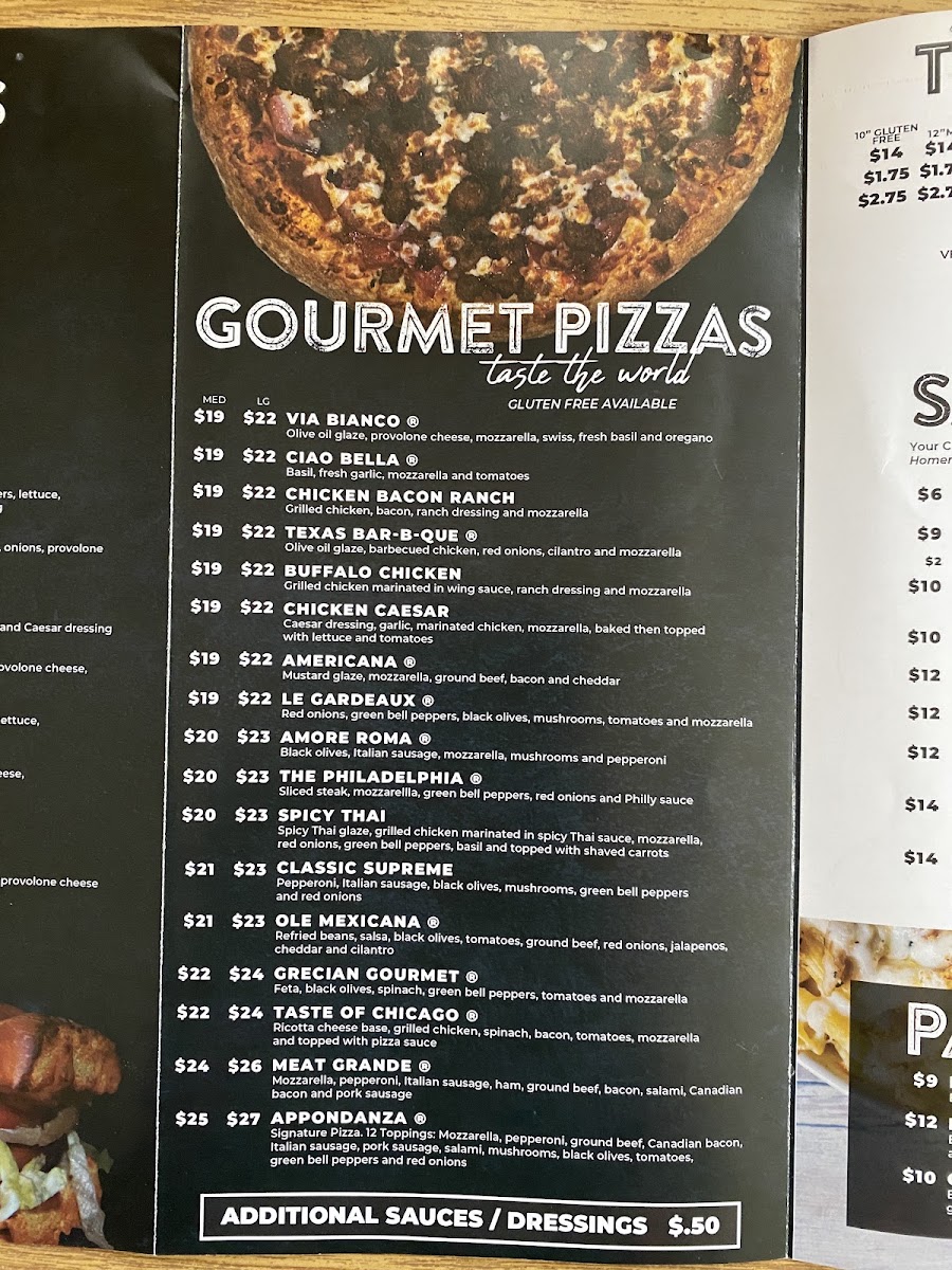 Pizza World At Cape Fair Marina menu board