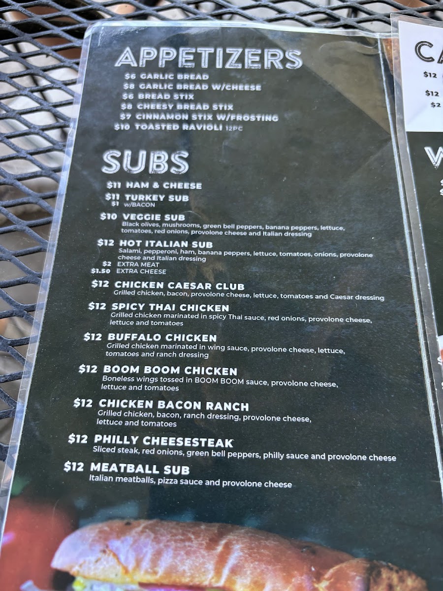 Pizza World At Cape Fair Marina menu board