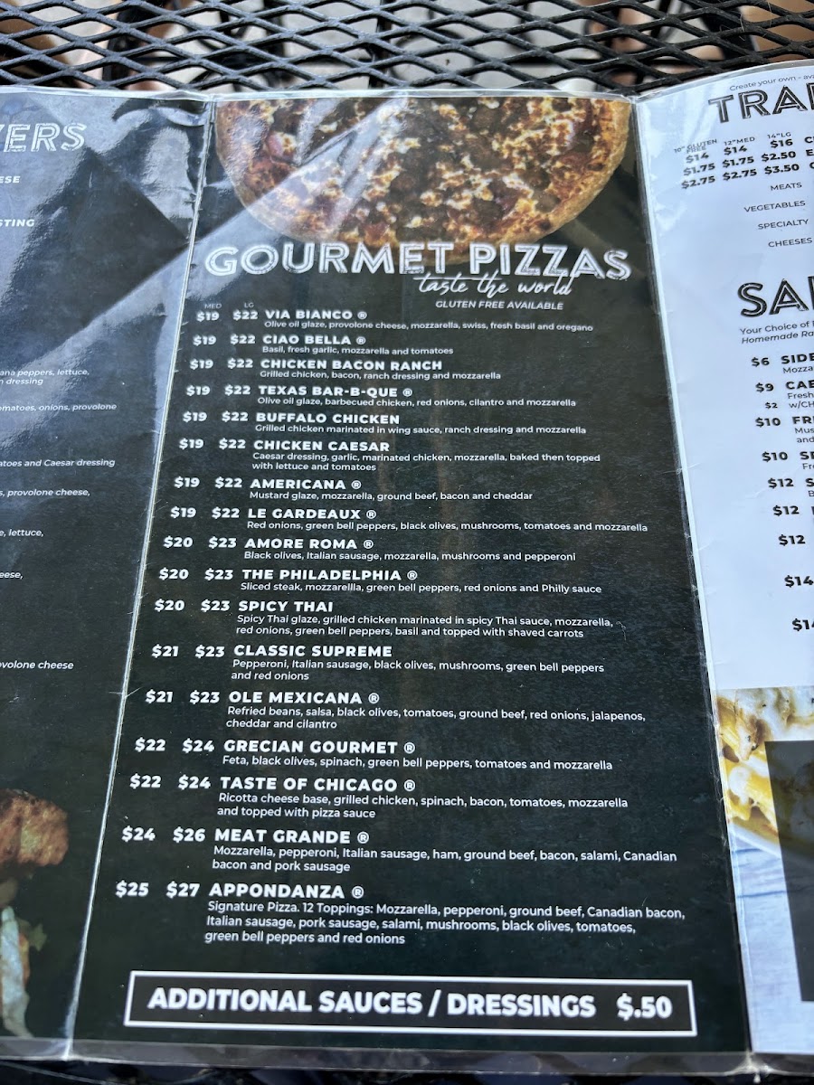 Pizza World At Cape Fair Marina menu board