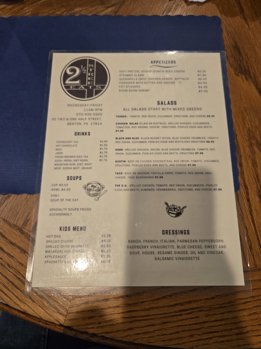 2 & 1/2 Street Eats menu board
