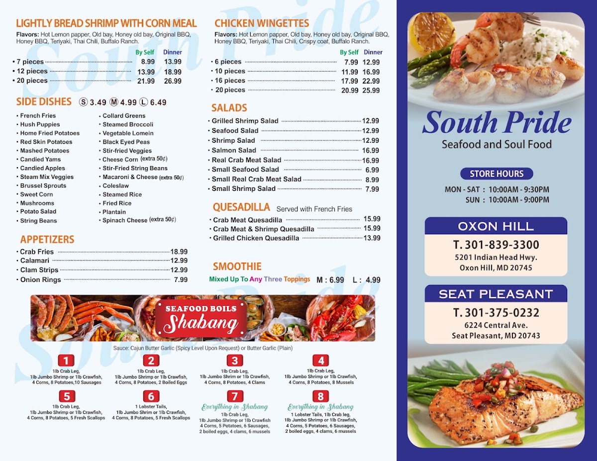South Pride Seafood menu board