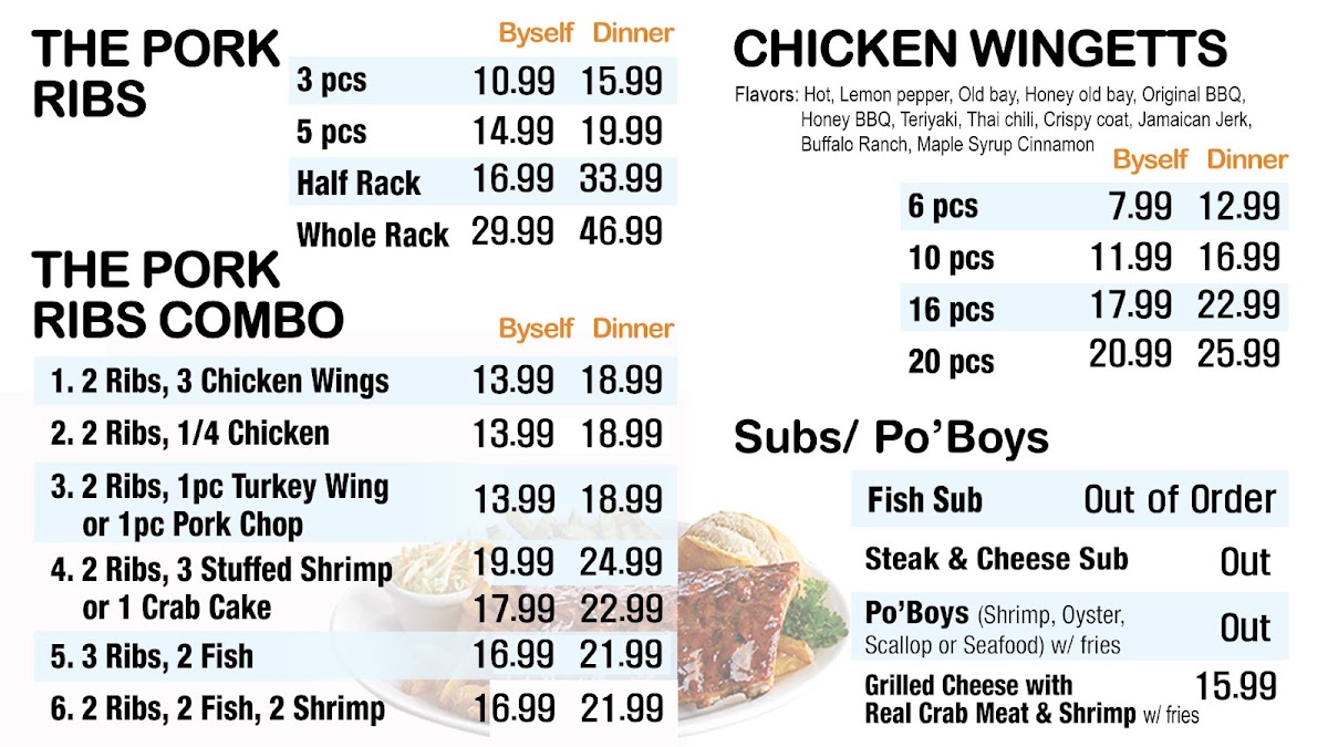 South Pride Seafood menu board