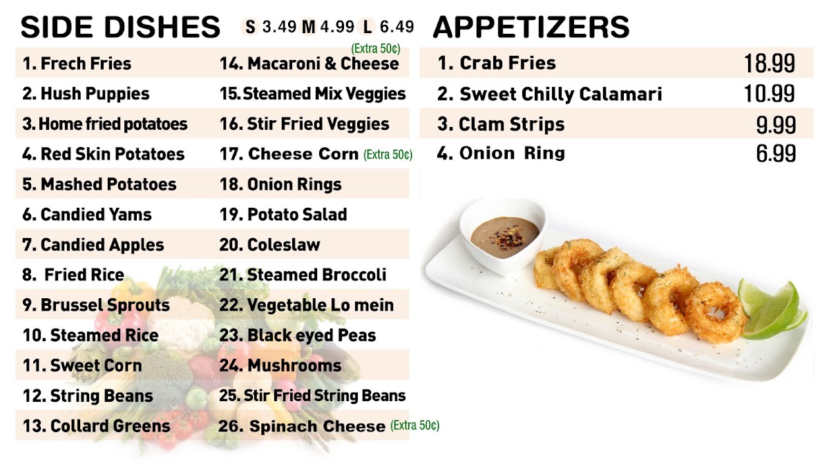 South Pride Seafood menu board