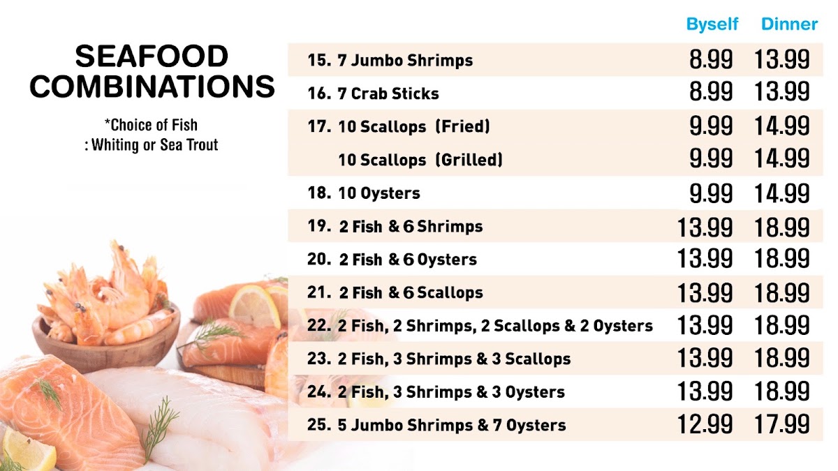 South Pride Seafood menu board