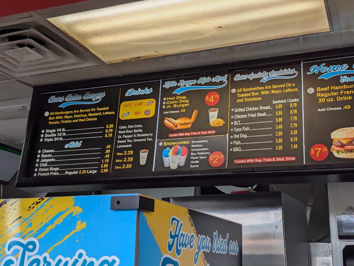 Bases Burgers menu board