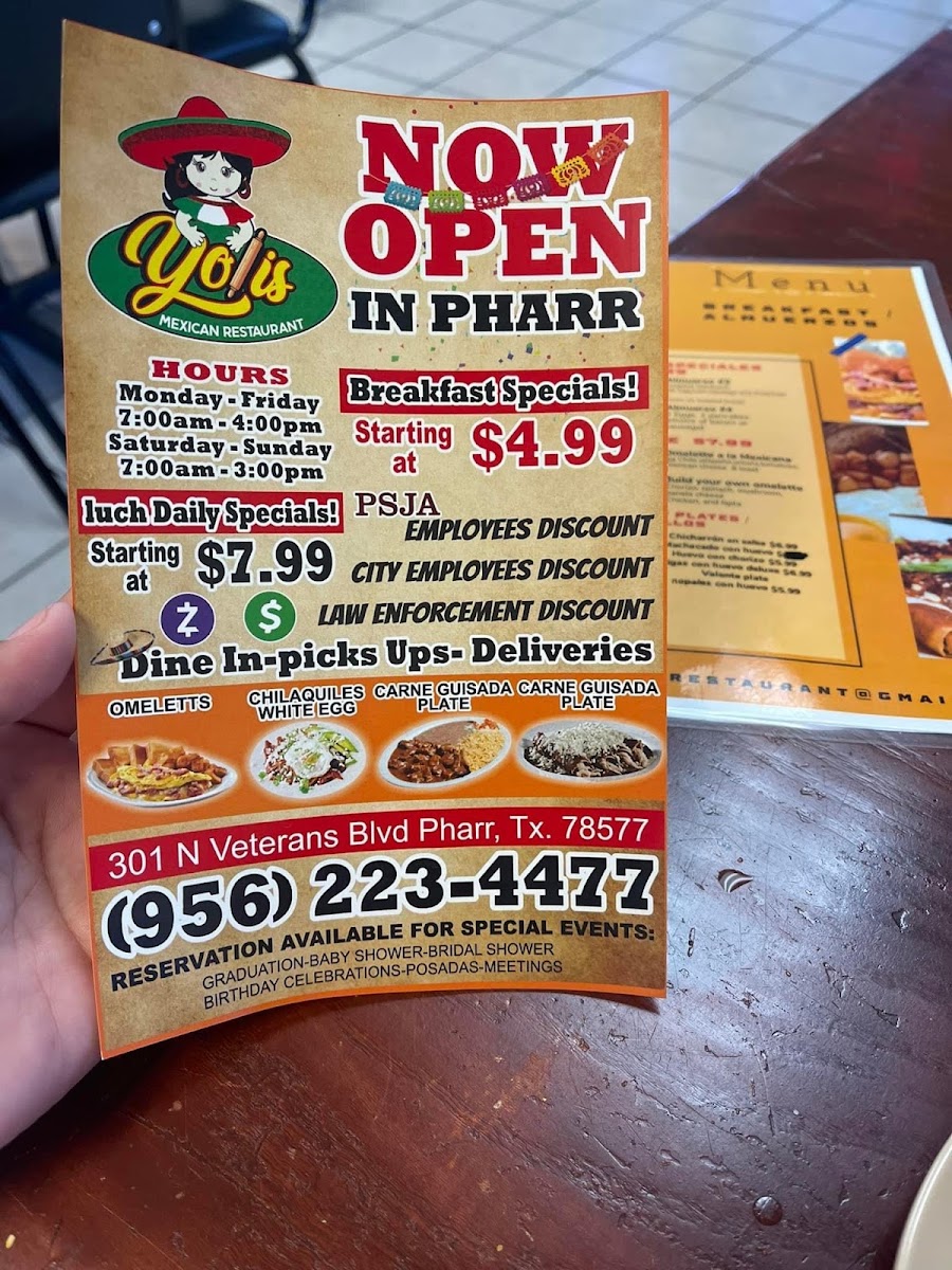Yolis Mexican Restaurant menu board