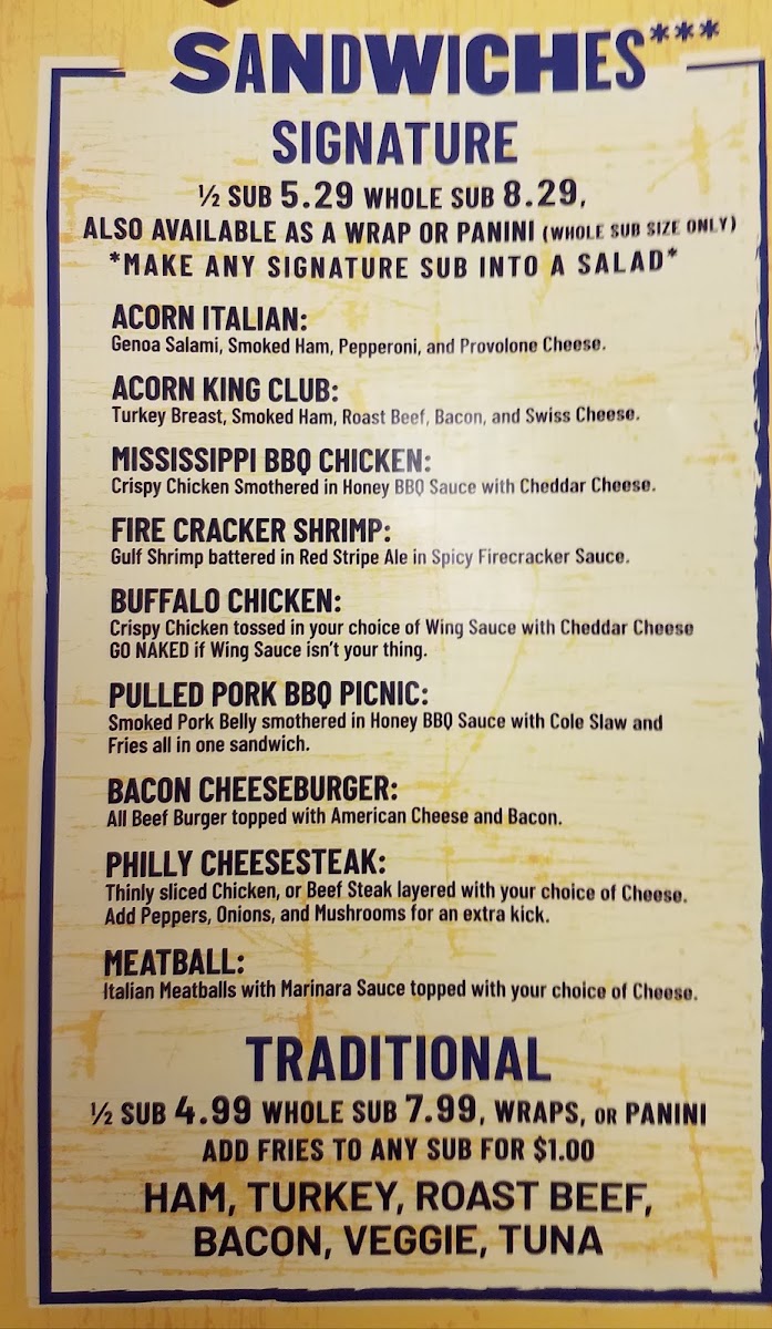 Pugies Pizza menu board