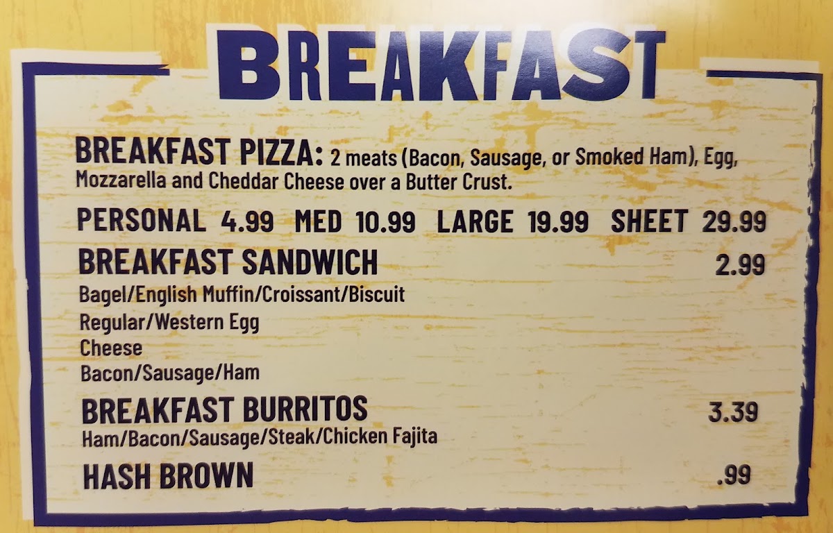 Pugies Pizza menu board
