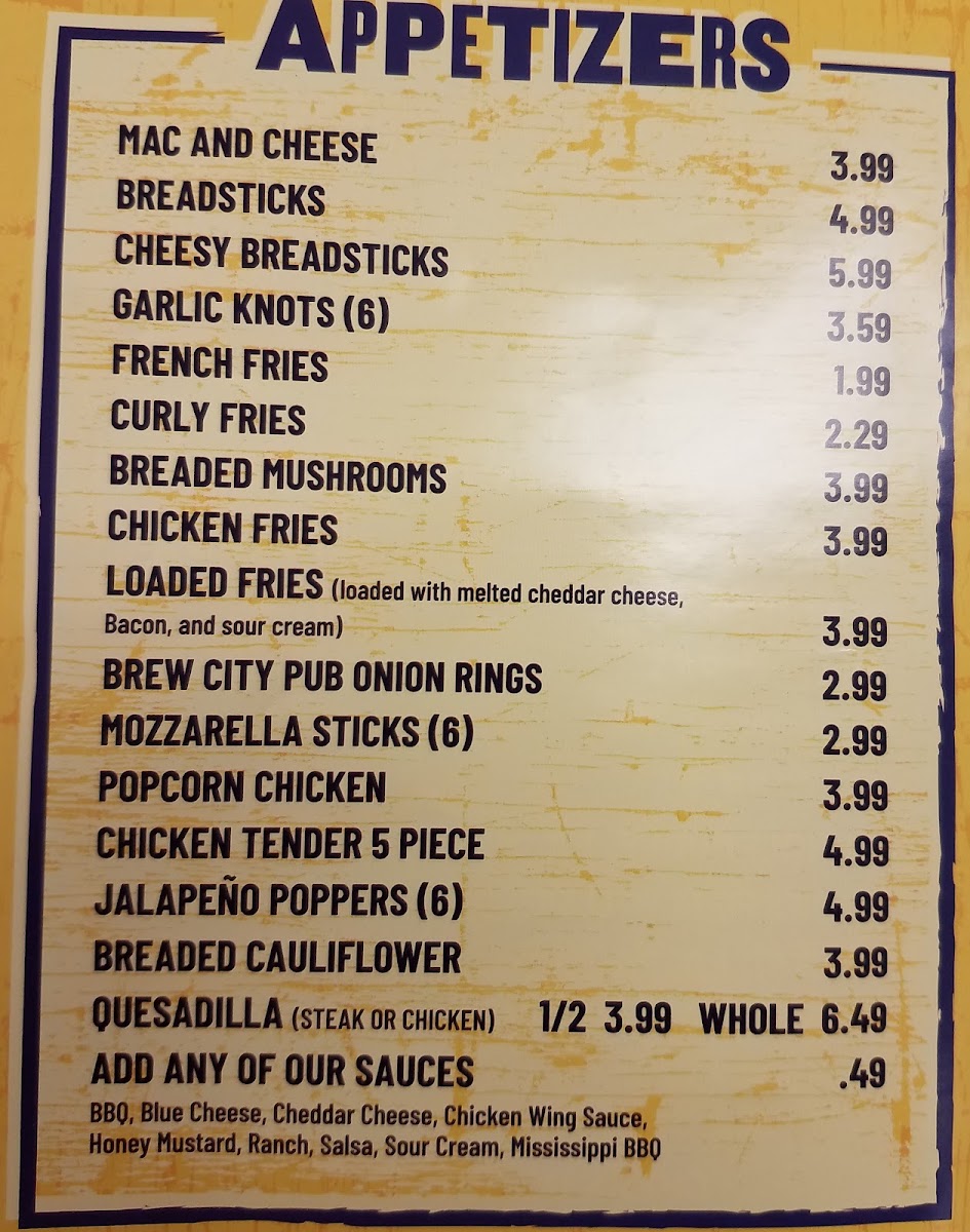 Pugies Pizza menu board
