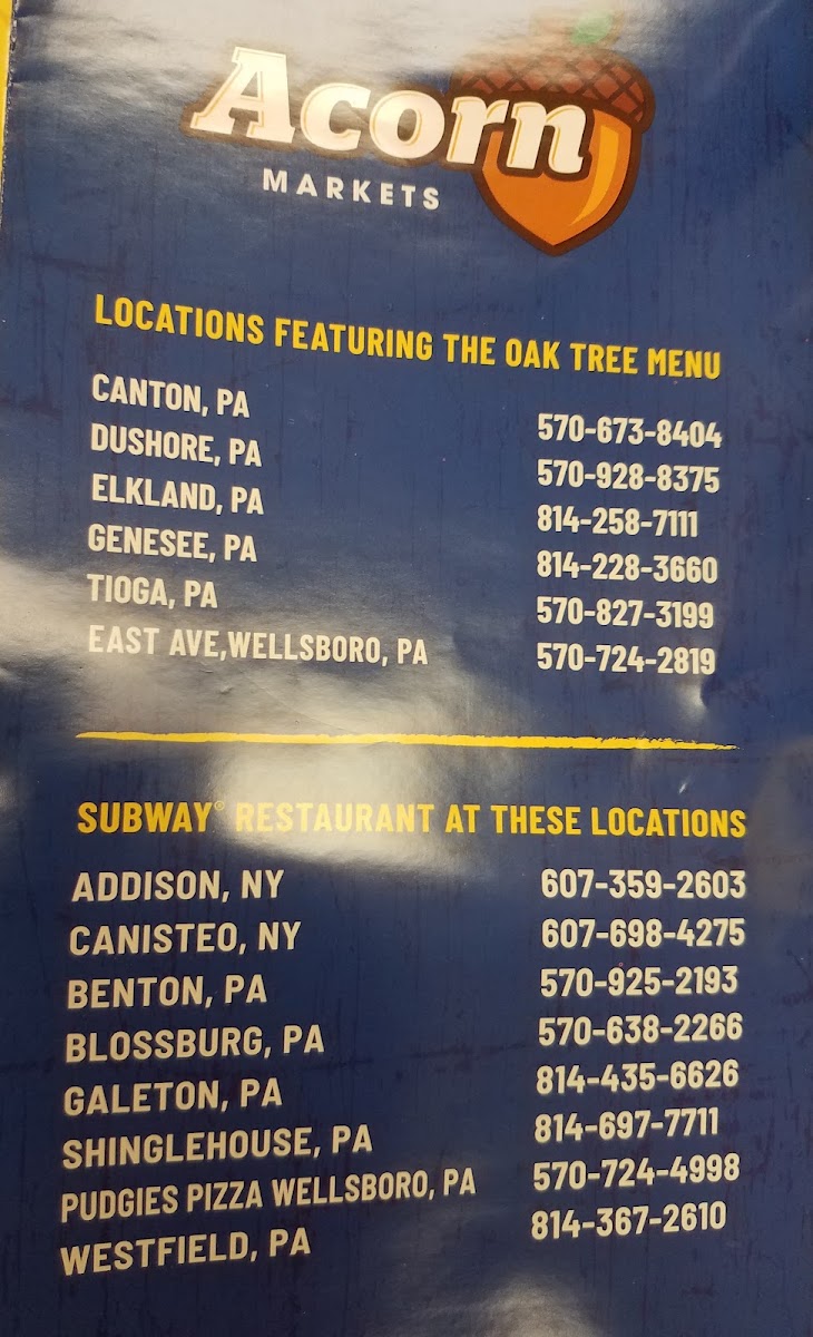 Pugies Pizza menu board