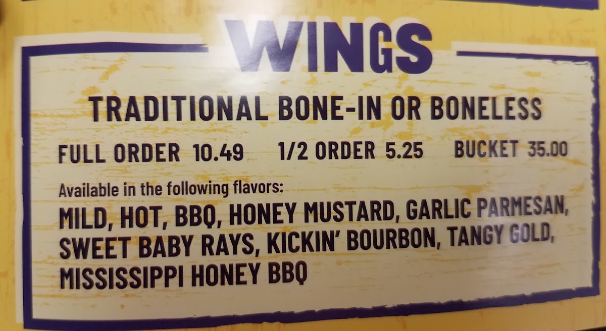 Pugies Pizza menu board