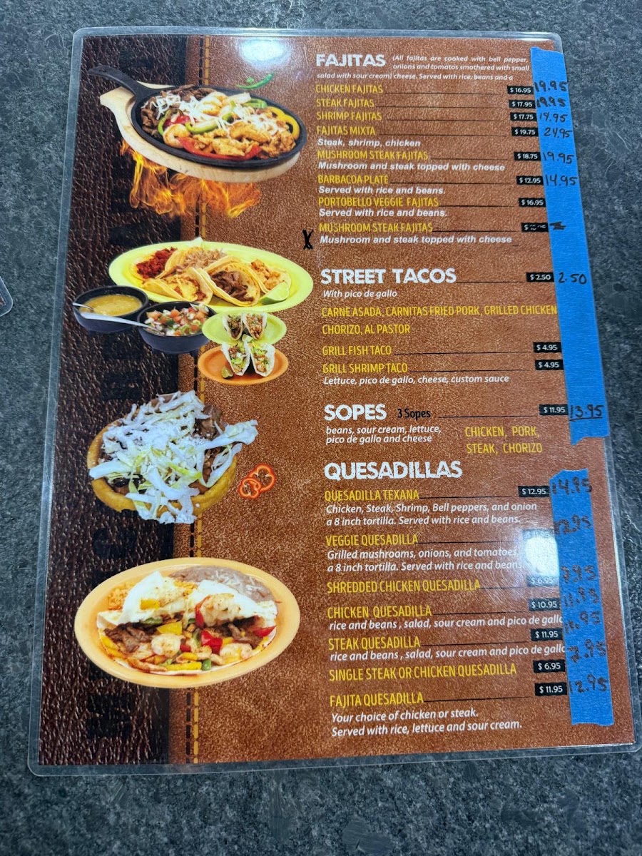 Fajita Grill Homemade Mexican Food & Mediterranean menu board