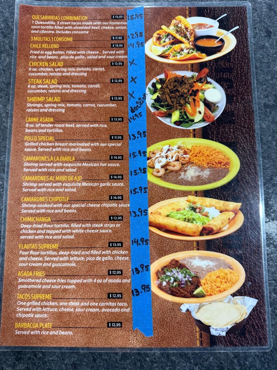 Fajita Grill Homemade Mexican Food & Mediterranean menu board