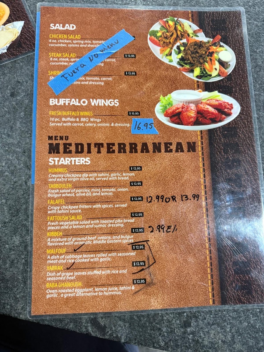 Fajita Grill Homemade Mexican Food & Mediterranean menu board