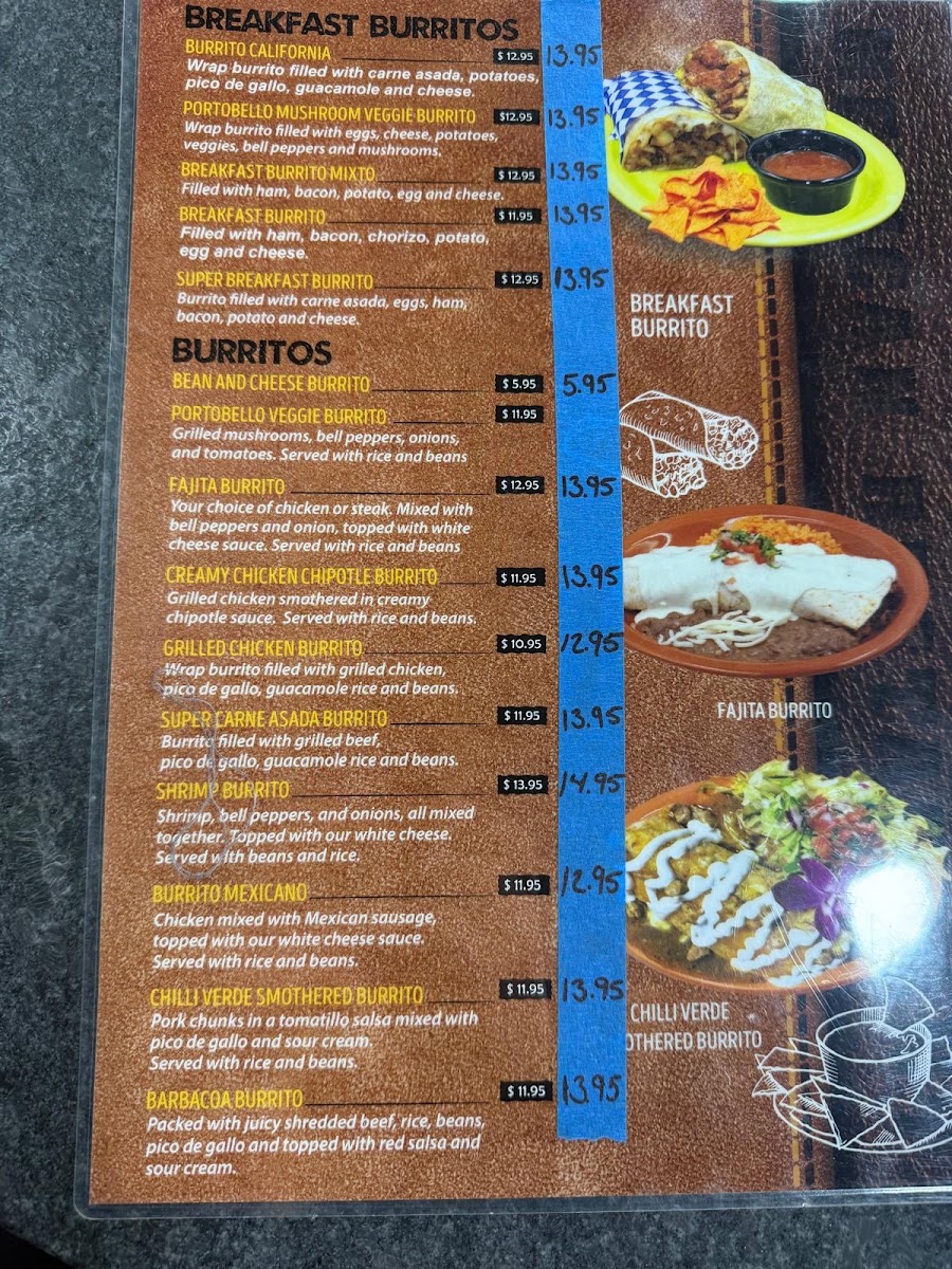 Fajita Grill Homemade Mexican Food & Mediterranean menu board