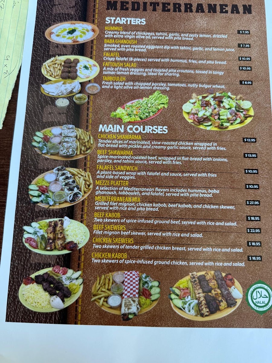Fajita Grill Homemade Mexican Food & Mediterranean menu board