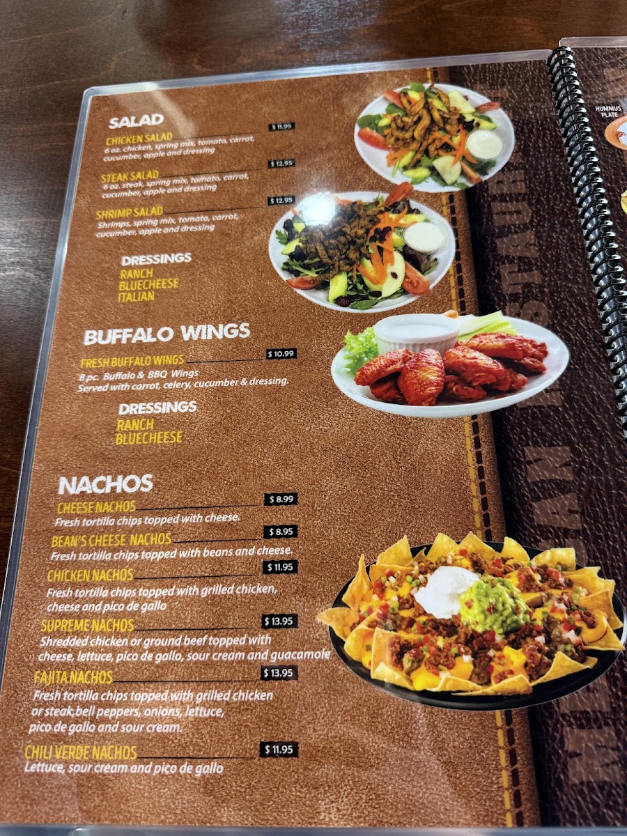Fajita Grill Homemade Mexican Food & Mediterranean menu board