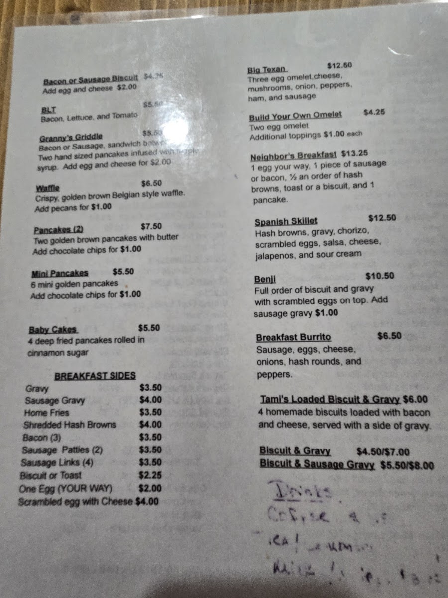 The King’s Table Cafe menu board