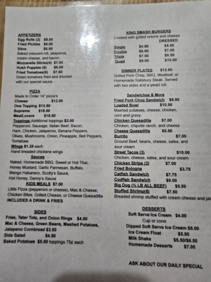 The King’s Table Cafe menu board