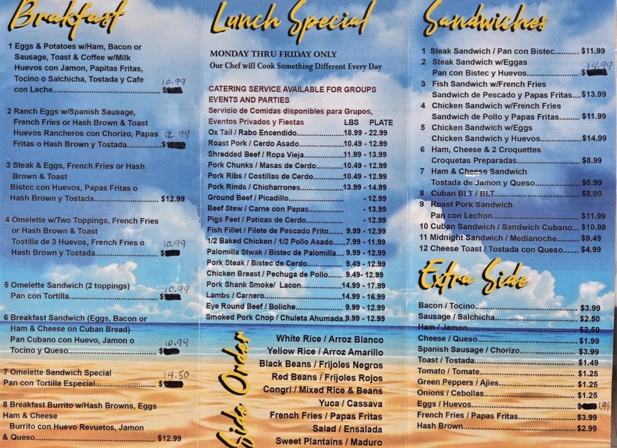 Cafe' Cubano menu board
