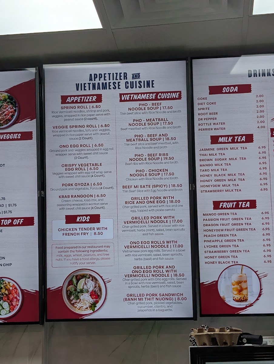 Ono Poke - Parrish, FL menu board