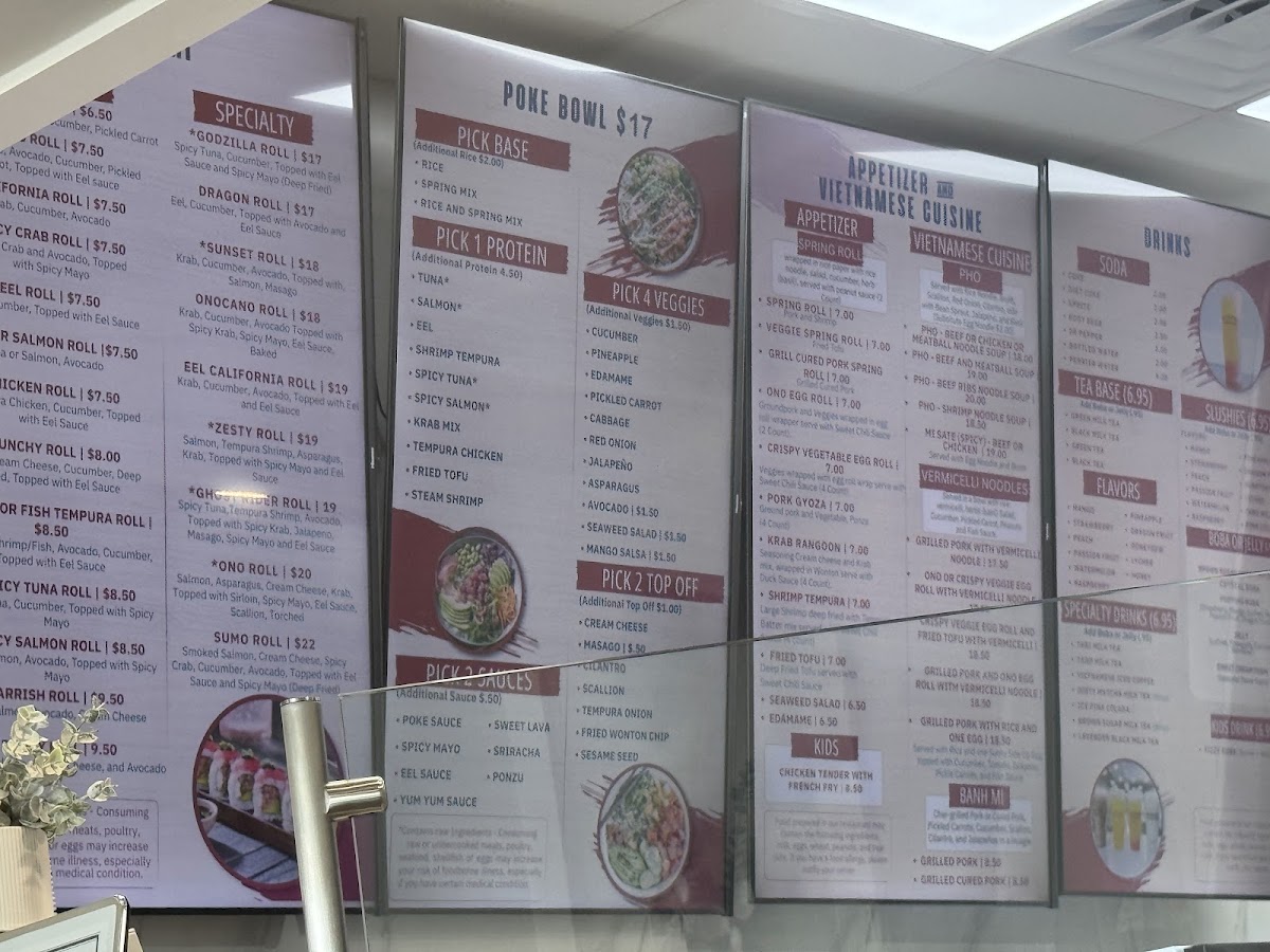 Ono Poke - Parrish, FL menu board