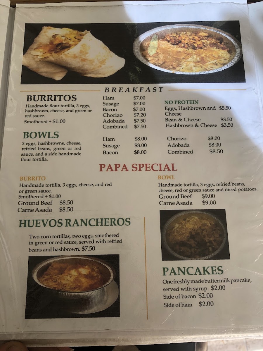 Papa Nachos menu board