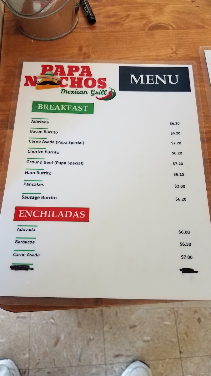 Papa Nachos menu board