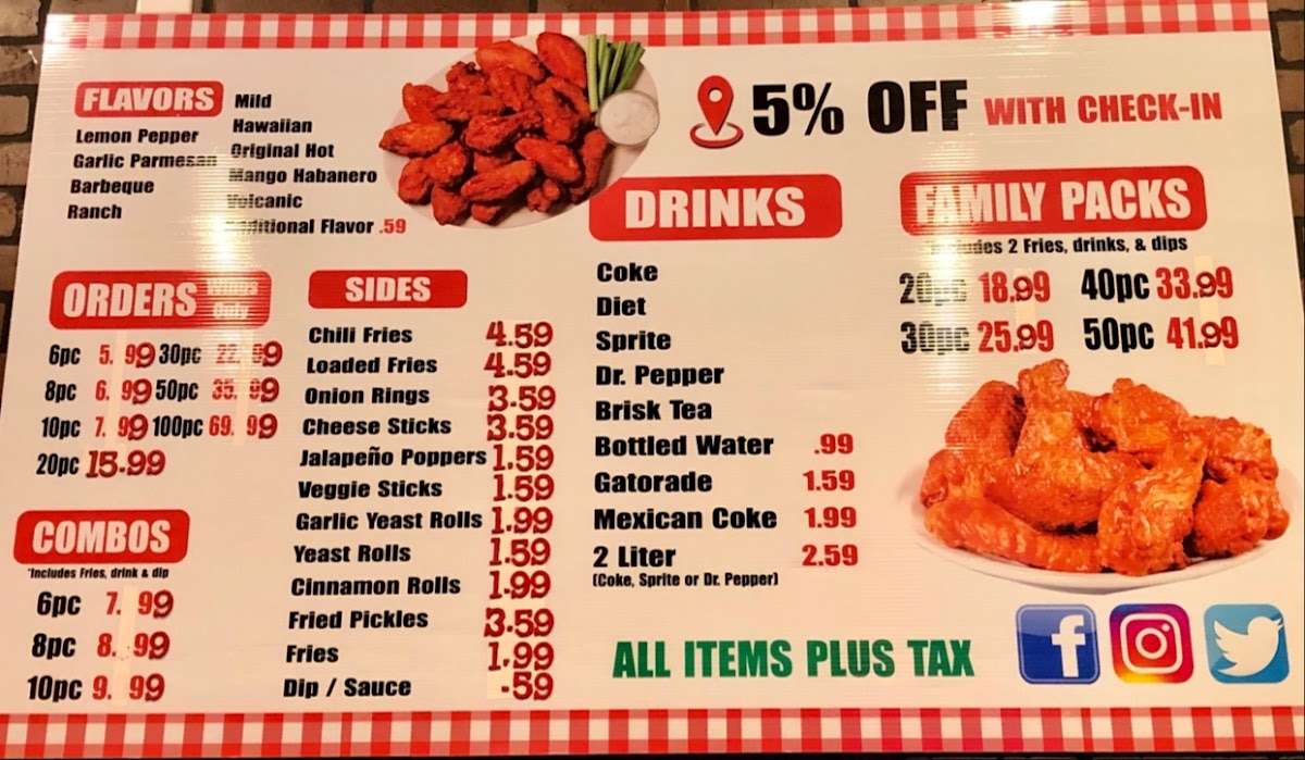 Wings -N- Go menu board