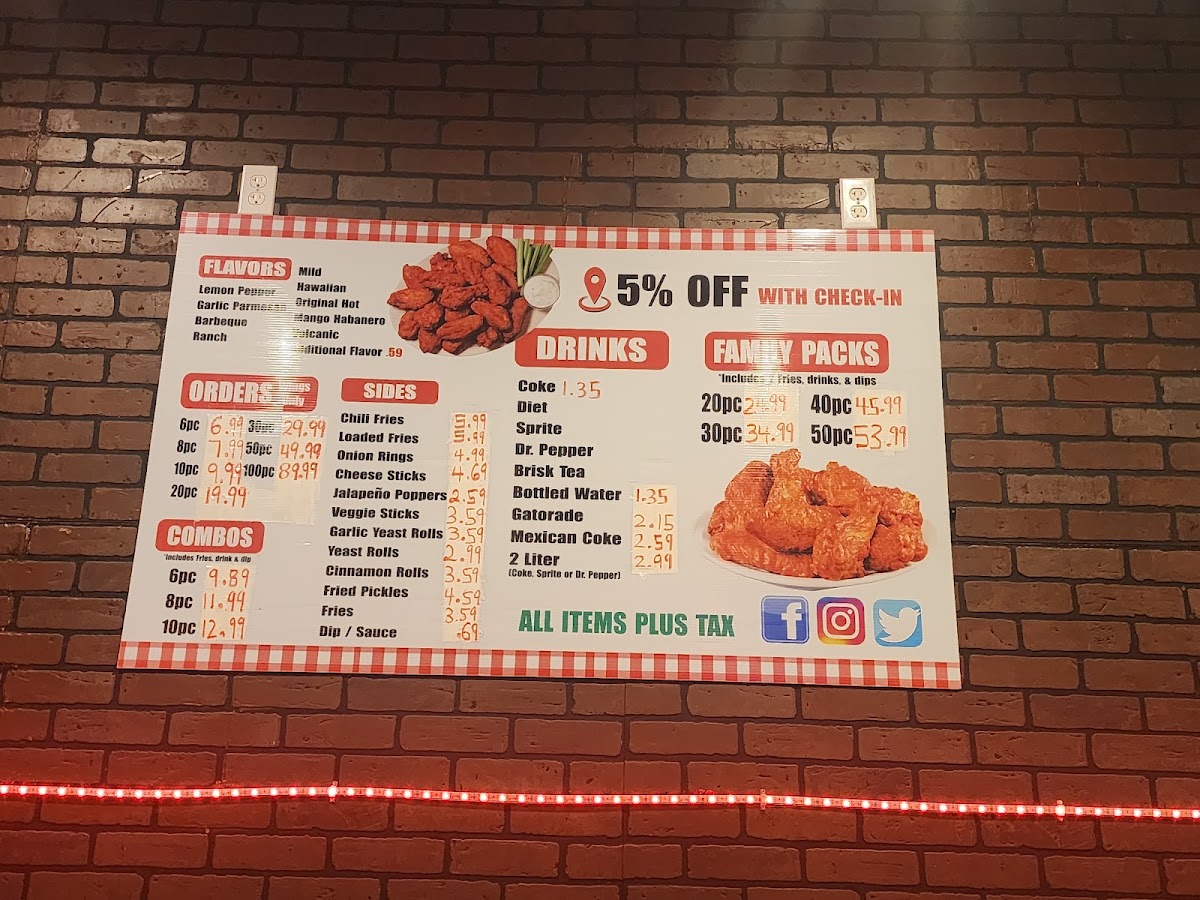 Wings -N- Go menu board