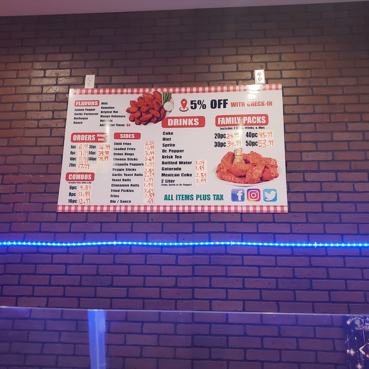 Wings -N- Go menu board