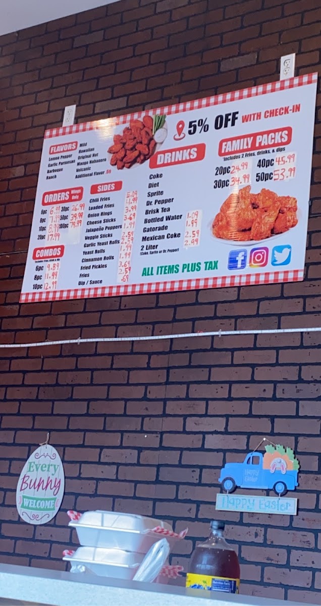 Wings -N- Go menu board