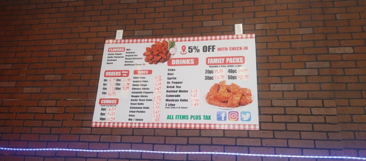 Wings -N- Go menu board