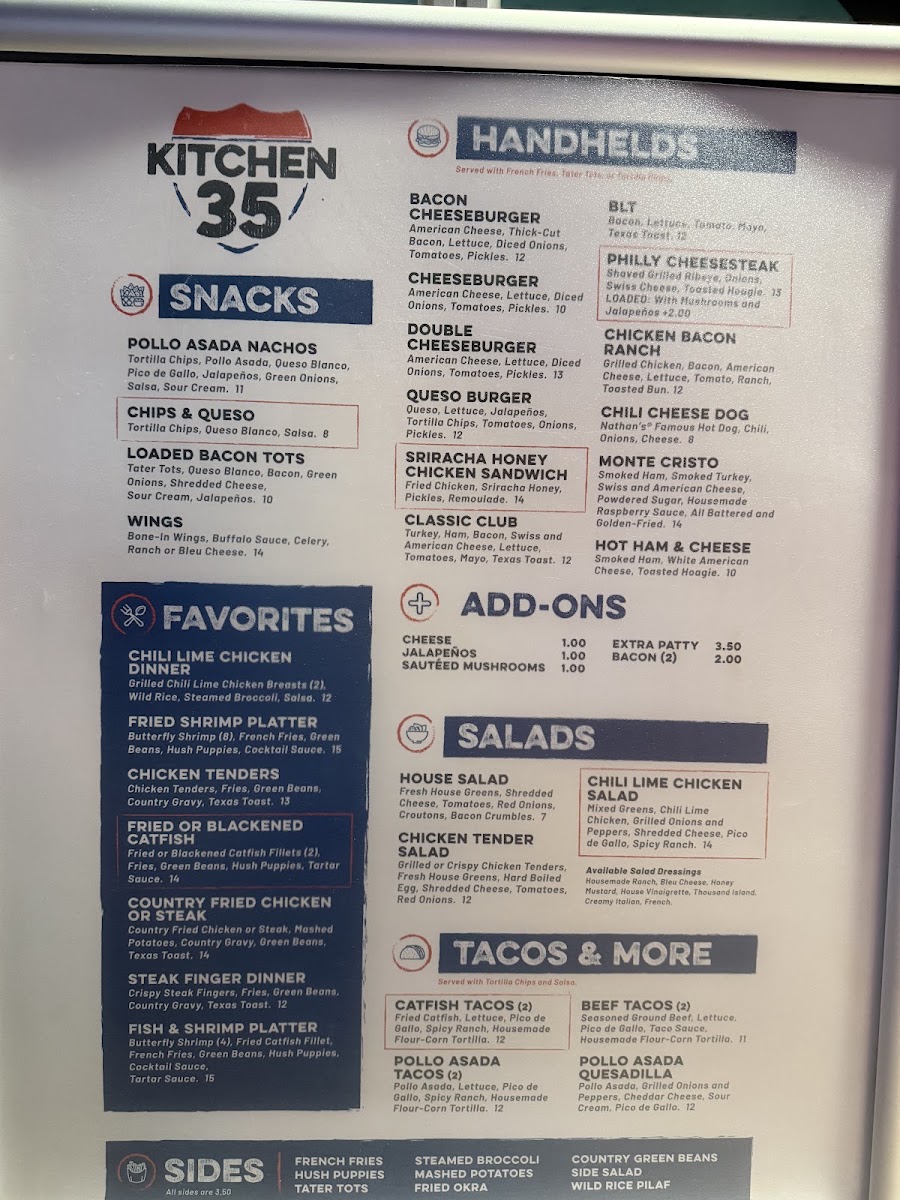 Kitchen 35 menu board
