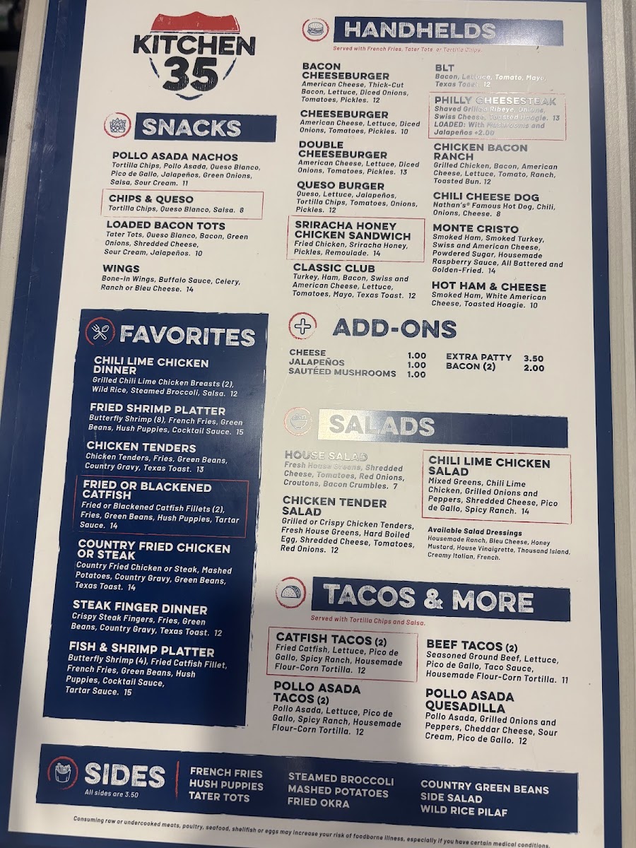 Kitchen 35 menu board