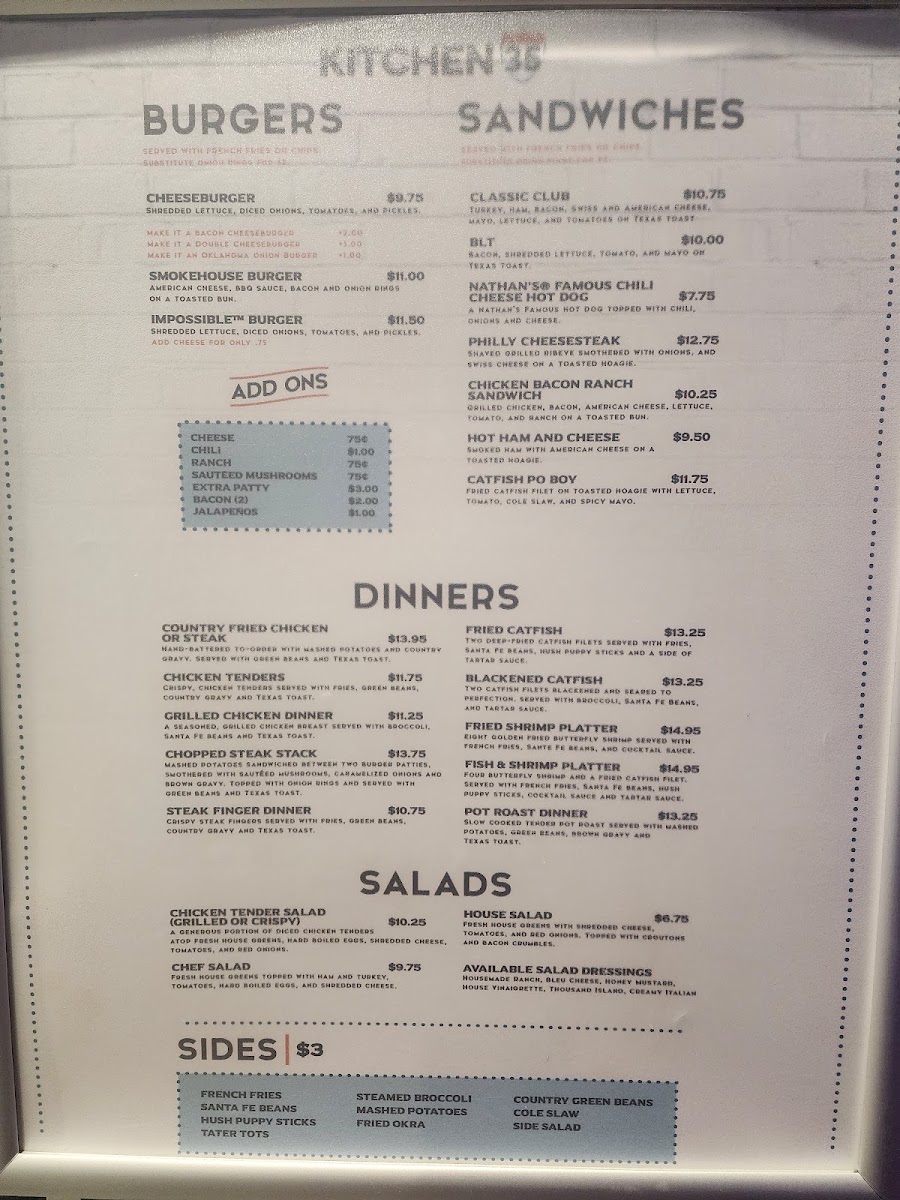Kitchen 35 menu board