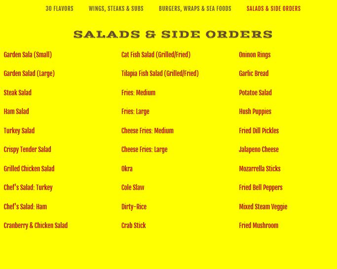 America's Best Wings - Seat Pleasant menu board