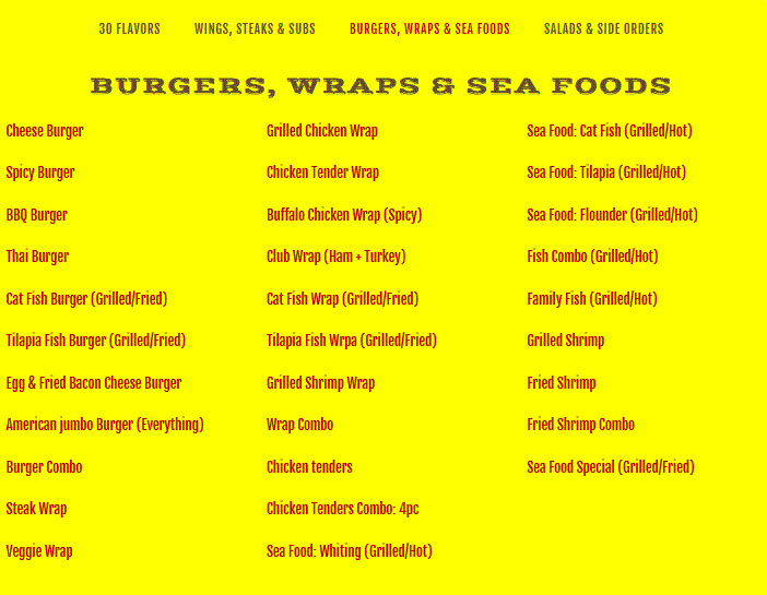 America's Best Wings - Seat Pleasant menu board
