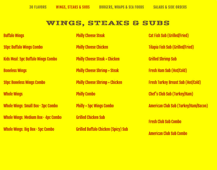 America's Best Wings - Seat Pleasant menu board