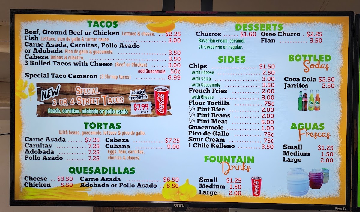 Santy's Taco Shop menu board