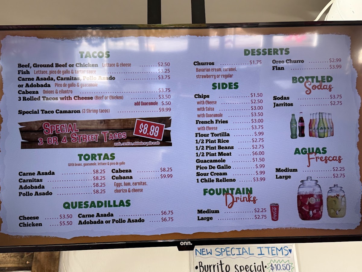 Santy's Taco Shop menu board